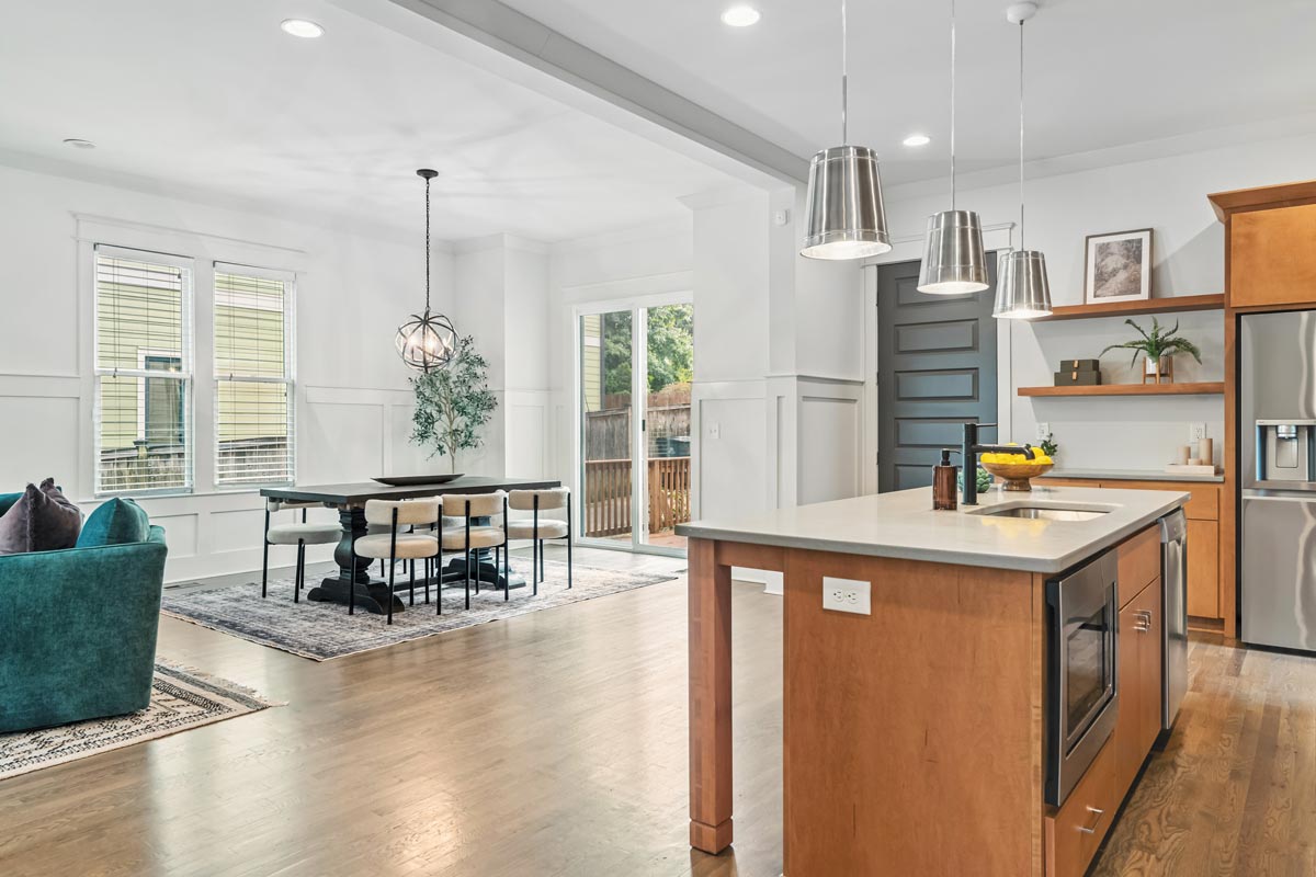 Open-concept kitchen and dining interior, Middle Tennessee home