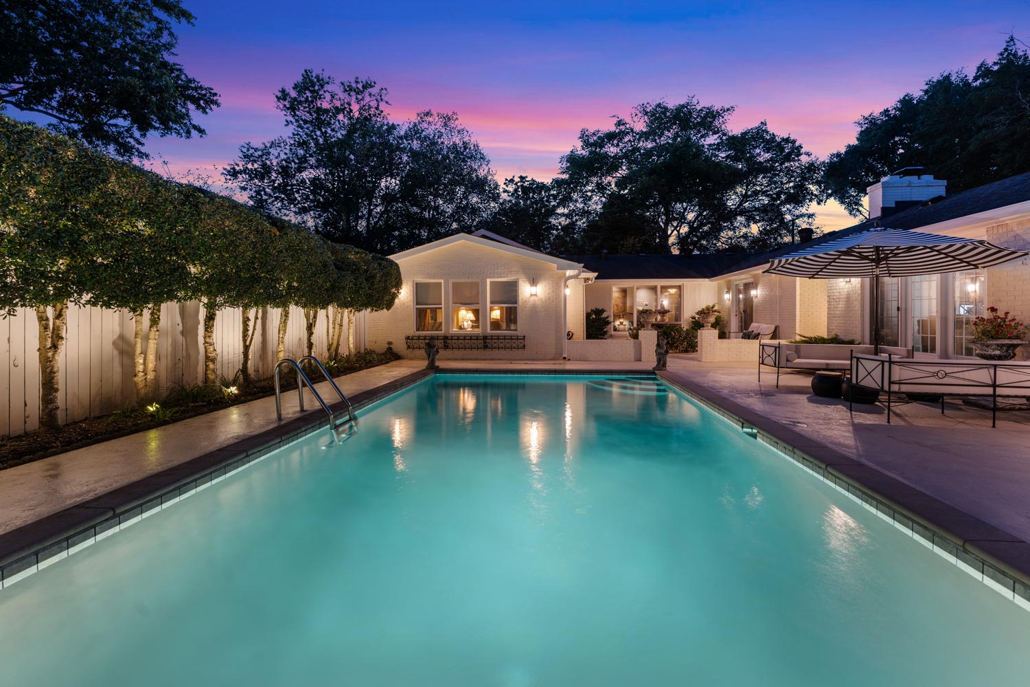 Backyard pool at dusk, Middle Tennessee property